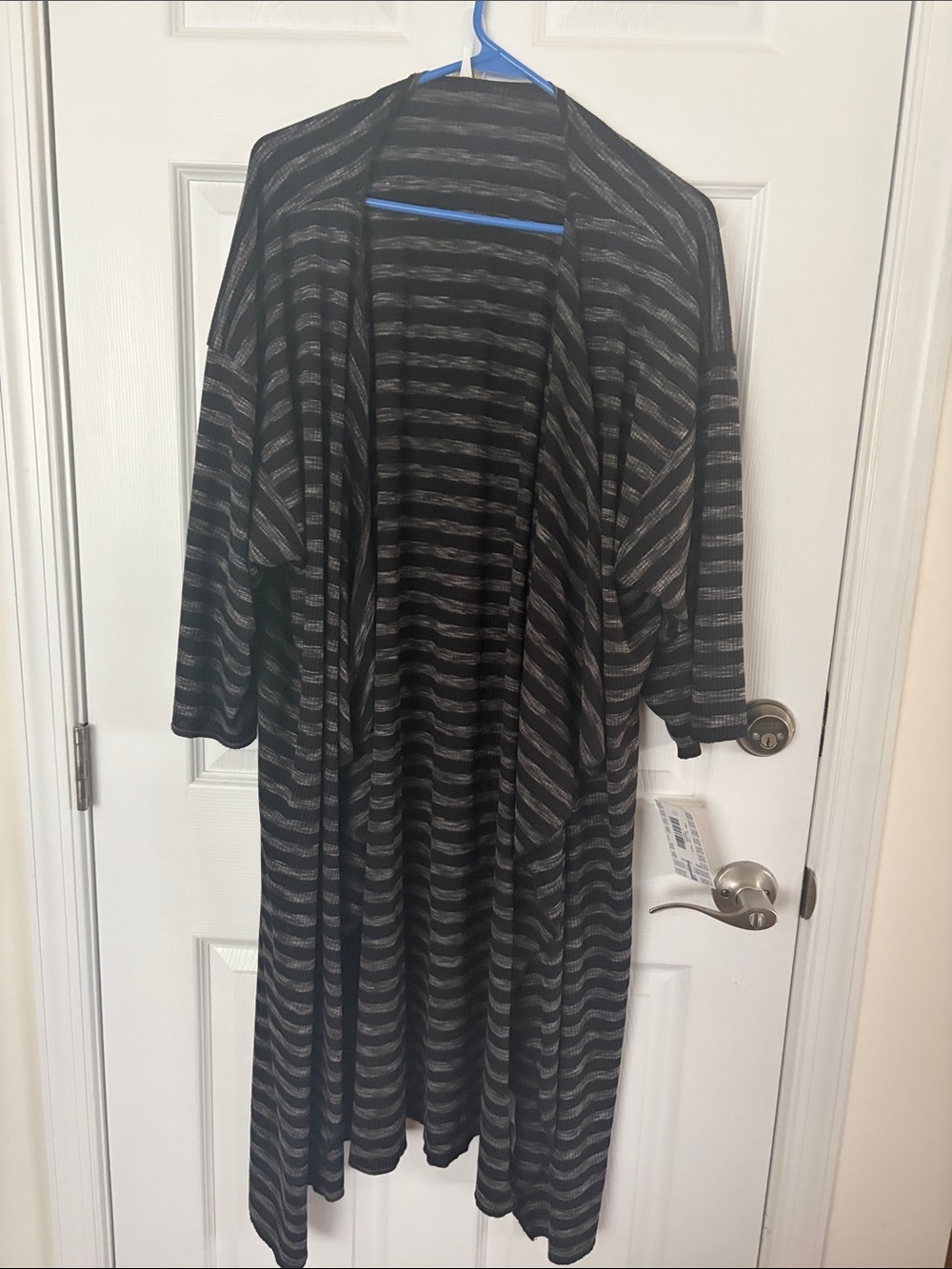 LuLaRoe Black & Gray Striped Long Open Cardigan